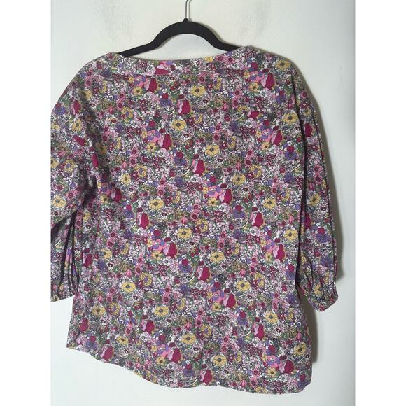 Buru Multicolor Floral Wide Neck Long Sleeve Cotton Shirt Sz S - Picture 2 of 2
